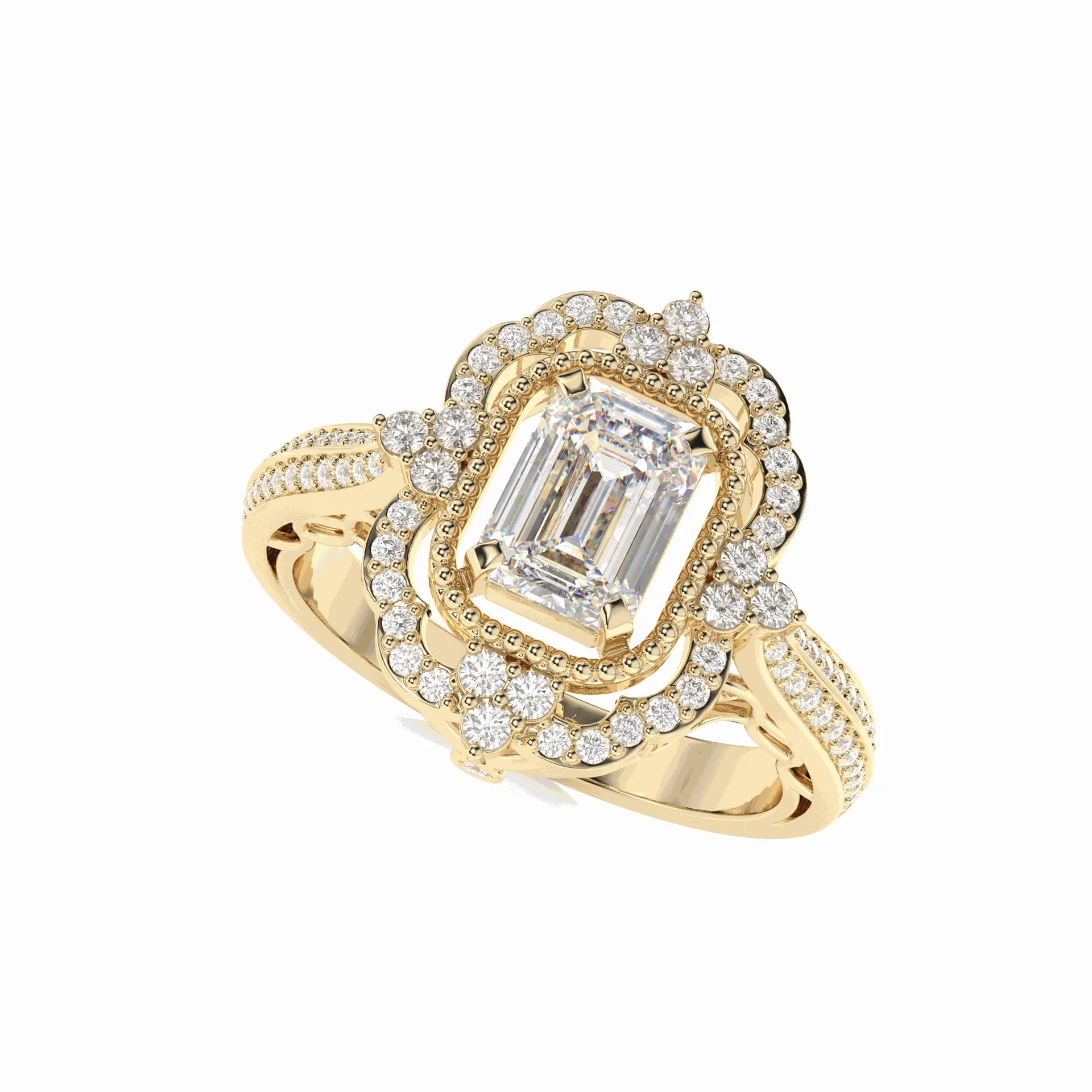 emerald cut halo engagement rings