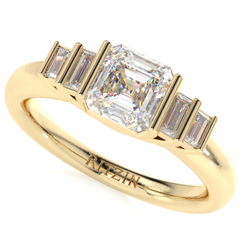 Anillos clásicos de moissanita blanca de corte Asscher y baguette de 1,25 cts. Anillos de compromiso de 5 piedras en oro amarillo de 14 k para mujer.