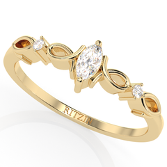 Marquise And Round Cut 0.20 cttw White Moissanite gemstones 10k Yellow Gold 3 Stone Anniversary Rings For Her