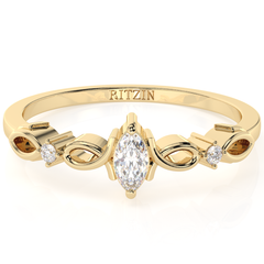 Marquise And Round Cut 0.20 cttw White Moissanite gemstones 10k Yellow Gold 3 Stone Anniversary Rings For Her