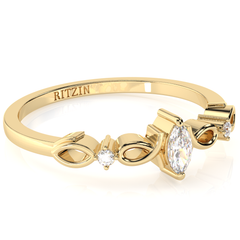 Marquise And Round Cut 0.20 cttw White Moissanite gemstones 10k Yellow Gold 3 Stone Anniversary Rings For Her