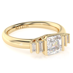 Anillos clásicos de moissanita blanca de corte Asscher y baguette de 1,25 cts. Anillos de compromiso de 5 piedras en oro amarillo de 14 k para mujer.