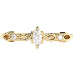 Marquise And Round Cut 0.20 cttw White Moissanite gemstones 10k Yellow Gold 3 Stone Anniversary Rings For Her