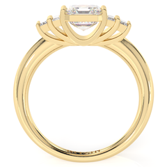 Anillos clásicos de moissanita blanca de corte Asscher y baguette de 1,25 cts. Anillos de compromiso de 5 piedras en oro amarillo de 14 k para mujer.