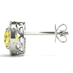 7.00 x 5.00 MMYellow Round Cut Halo Style Stud Earrings For Her/Women