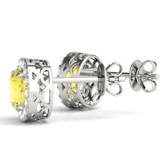 7.00 x 5.00 MMYellow Round Cut Halo Style Stud Earrings For Her/Women