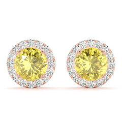 7.00 x 5.00 MMYellow Round Cut Halo Style Stud Earrings For Her/Women