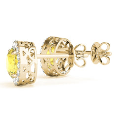 7.00 x 5.00 MMYellow Round Cut Halo Style Stud Earrings For Her/Women
