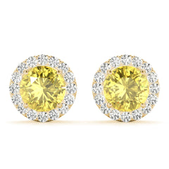 7.00 x 5.00 MMYellow Round Cut Halo Style Stud Earrings For Her/Women