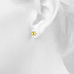 7.00 x 5.00 MMYellow Round Cut Halo Style Stud Earrings For Her/Women