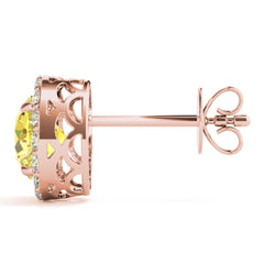 7.00 x 5.00 MMYellow Round Cut Halo Style Stud Earrings For Her/Women