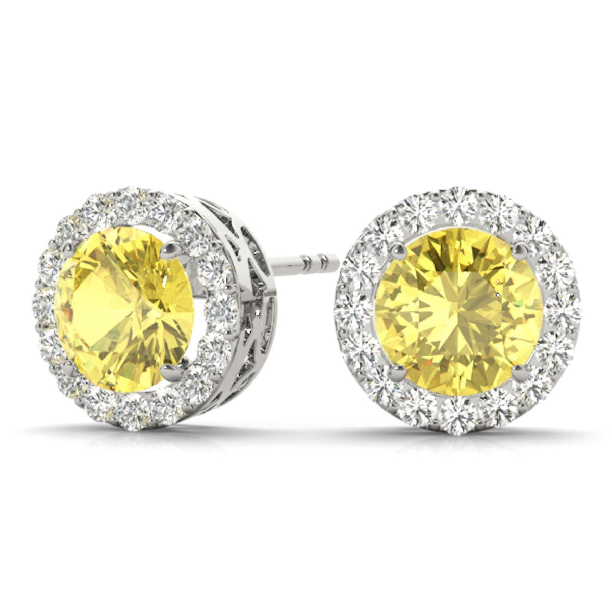 7.00 x 5.00 MMYellow Round Cut Halo Style Stud Earrings For Her/Women