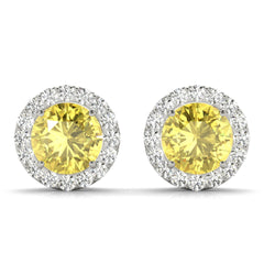 7.00 x 5.00 MMYellow Round Cut Halo Style Stud Earrings For Her/Women