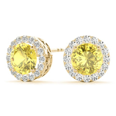 7.00 x 5.00 MMYellow Round Cut Halo Style Stud Earrings For Her/Women