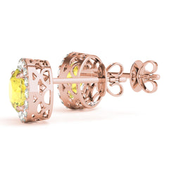 7.00 x 5.00 MMYellow Round Cut Halo Style Stud Earrings For Her/Women