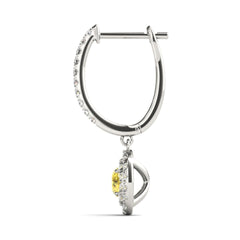 Yellow Round Cut Double Halo Style Dangle Hoop Earrings For Her/Women