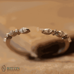 0.18 TCW Marquise and round Cut Moissanite Diamond Half Eternity Wedding Band Women's Promise Ring