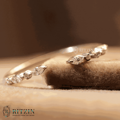 0.18 TCW Marquise and round Cut Moissanite Diamond Half Eternity Wedding Band Women's Promise Ring
