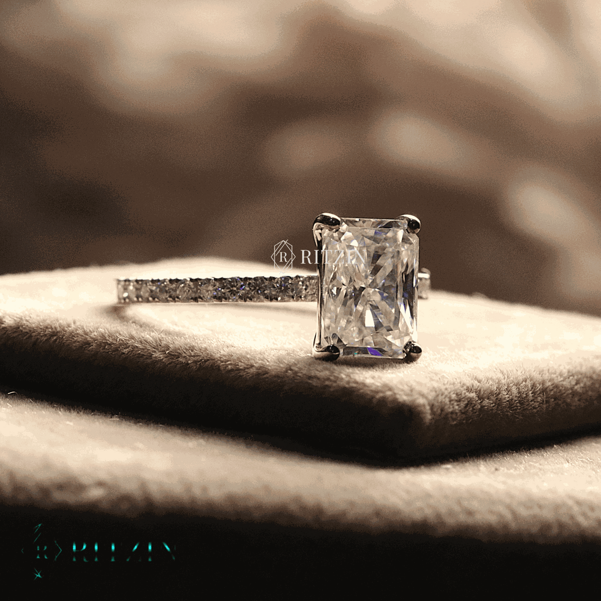 Women's Exclusive 2.00 TCW Radiant Shape Moissanite Solitaire Engagement Ring Unique Jewelry Gift with Accent for Her