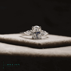 Women's Exclusive 2.36 TCW Moissanite Engagement Ring Unique Oval and Pear Shape Three Stone Jewelry Gift for Her