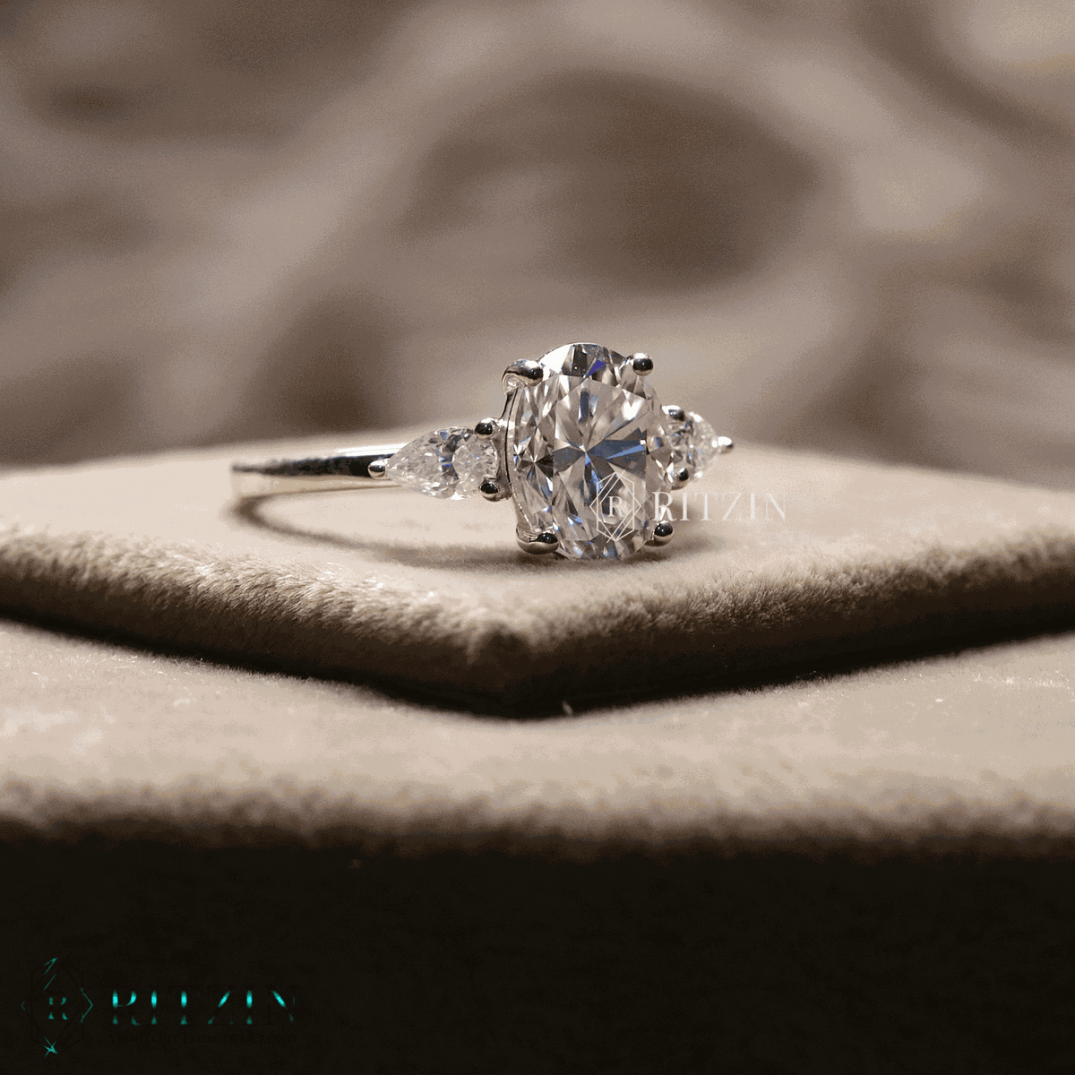 Women's Exclusive 2.36 TCW Moissanite Engagement Ring Unique Oval and Pear Shape Three Stone Jewelry Gift for Her