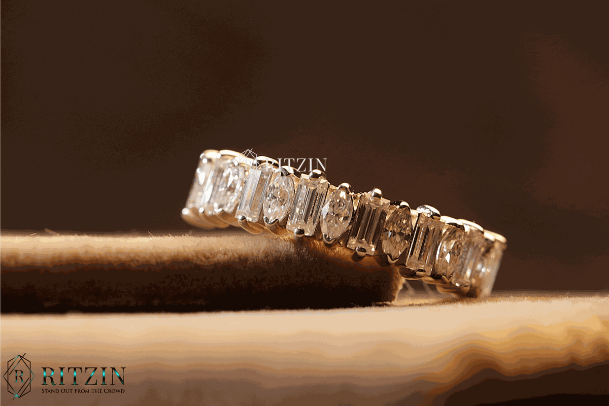 Exklusiver 1,78 TCW Moissanit Baguette und Marquise Form Halb Ewigkeit Ehering Schmuck Geschenk für Sie 