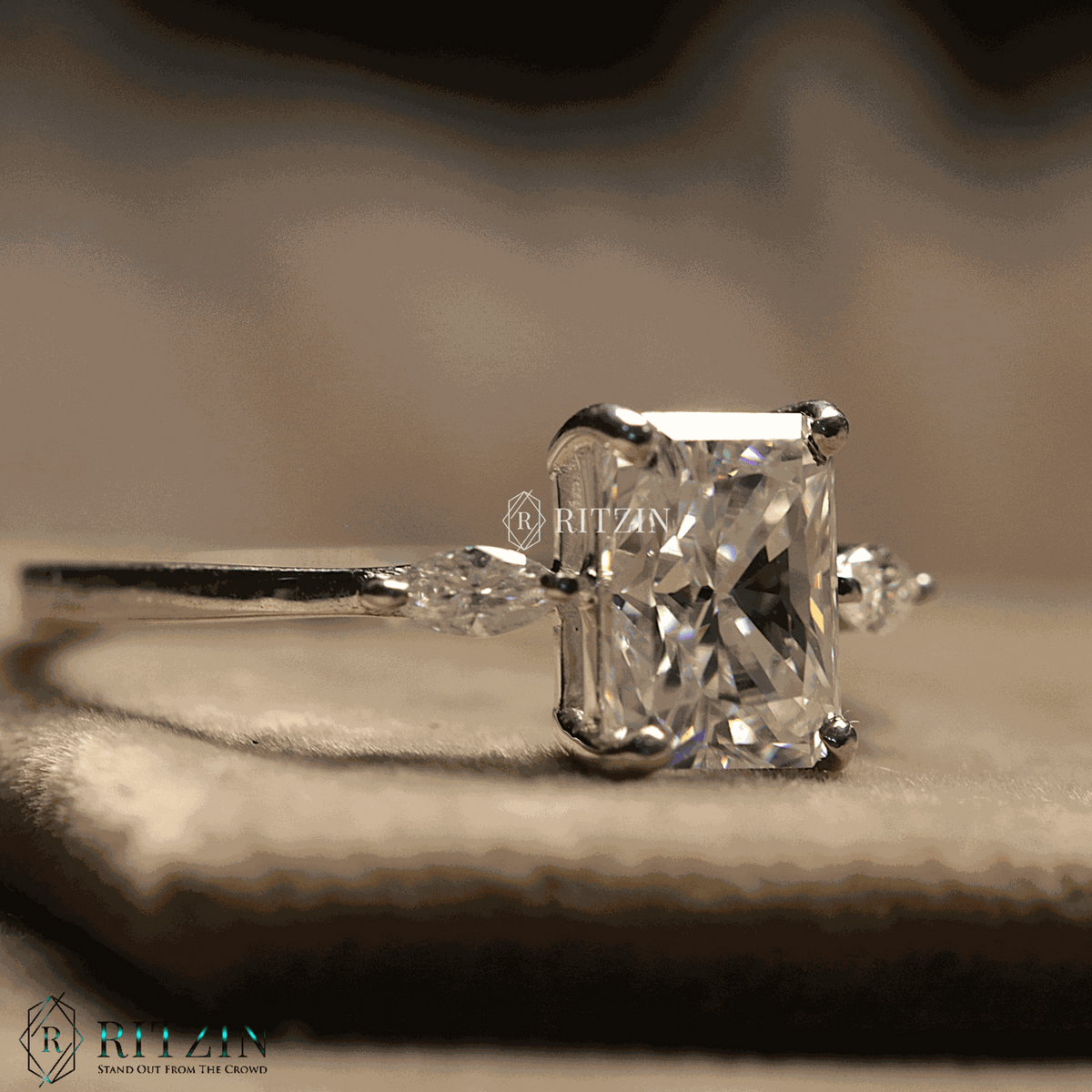 Women's Exclusive 2.00 TCW Moissanite Engagement Ring Unique Radiant And Marquise Shape Three Stone Jewelry Gift for Her