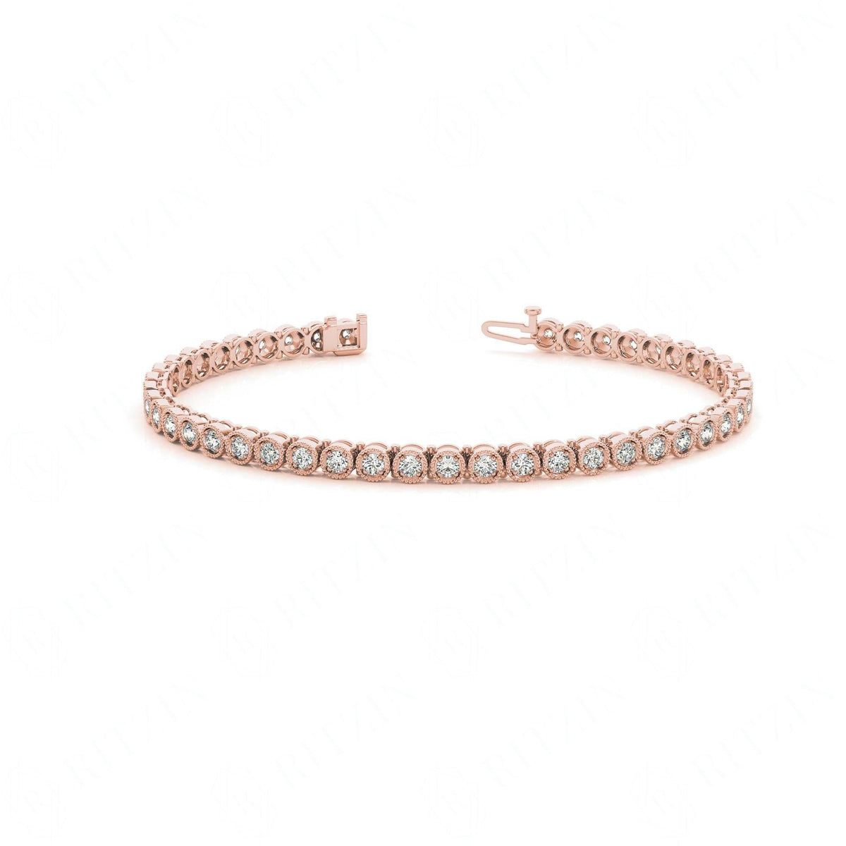 Round Brilliant Cut Tennis Moissanite Bracelet for Women Rose Wedding Ring