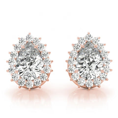 8.00 x 5.00 MM White Pear Cut Halo Style Stud Earrings For Women