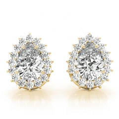 8.00 x 5.00 MM White Pear Cut Halo Style Stud Earrings For Women