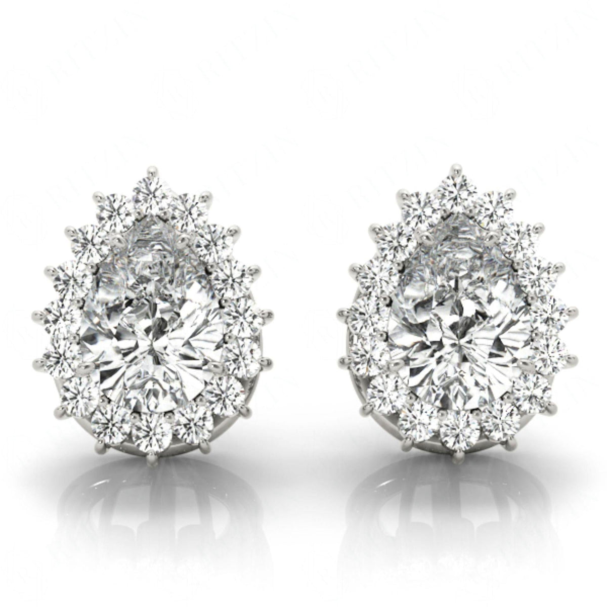 8.00 x 5.00 MM White Pear Cut Halo Style Stud Earrings For Women