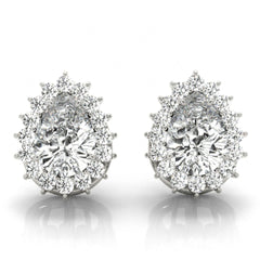 8.00 x 5.00 MM White Pear Cut Halo Style Stud Earrings For Women