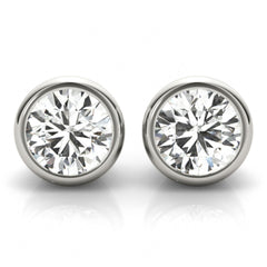 6.50 MM 1  Carat Round Cut Silver Bezel Setting Earrings