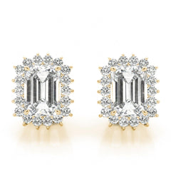 8.00 x 6.00 MM Emerald Cut Halo Style Stud Earrings For Women