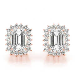 8.00 x 6.00 MM Emerald Cut Halo Style Stud Earrings For Women