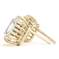 8.00 x 6.00 MM Emerald Cut Halo Style Stud Earrings For Women