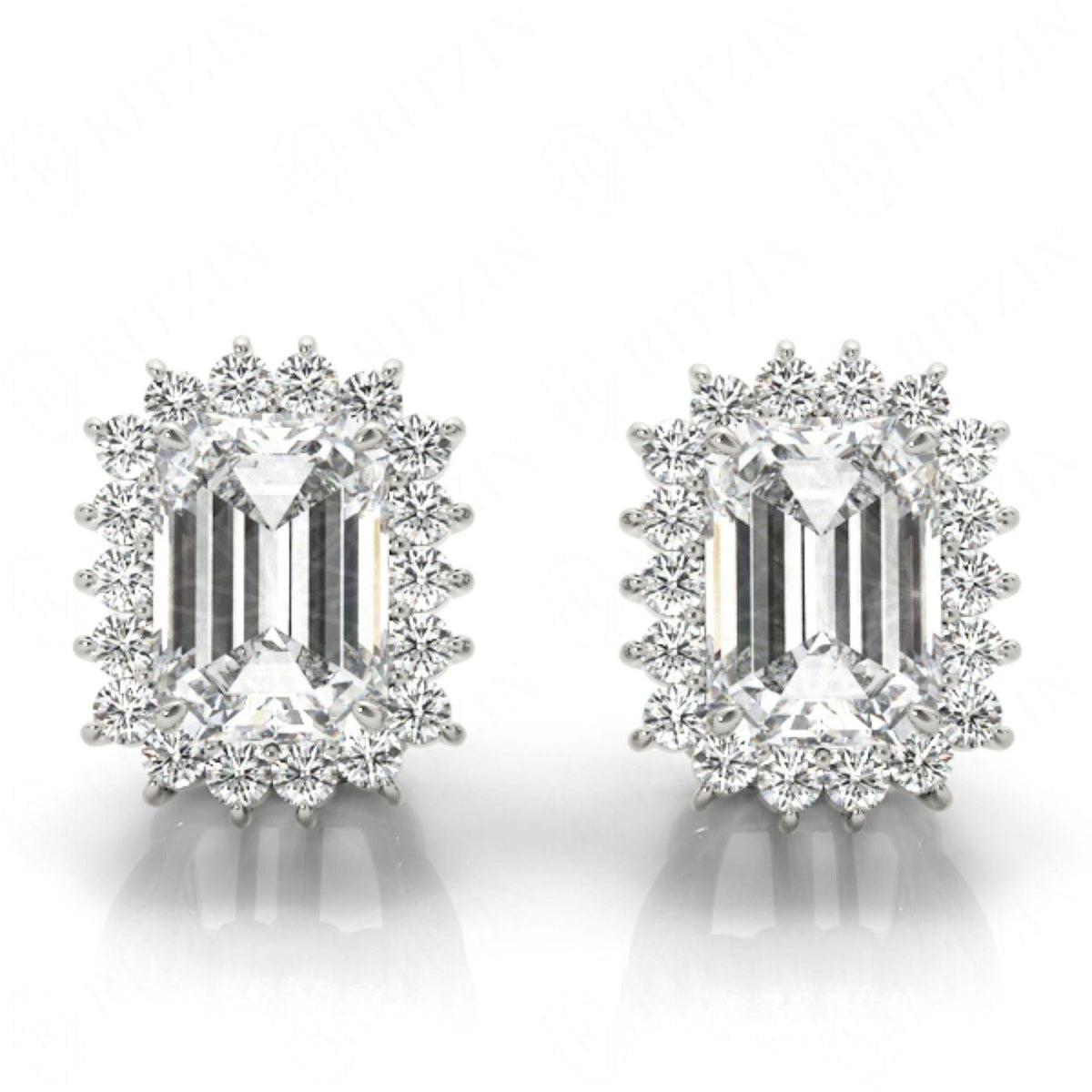 8.00 x 6.00 MM Emerald Cut Halo Style Stud Earrings For Women