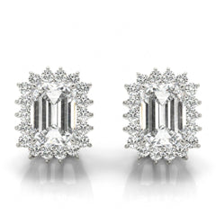 8.00 x 6.00 MM Emerald Cut Halo Style Stud Earrings For Women