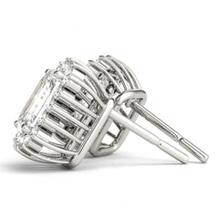 8.00 x 6.00 MM Emerald Cut Halo Style Stud Earrings For Women