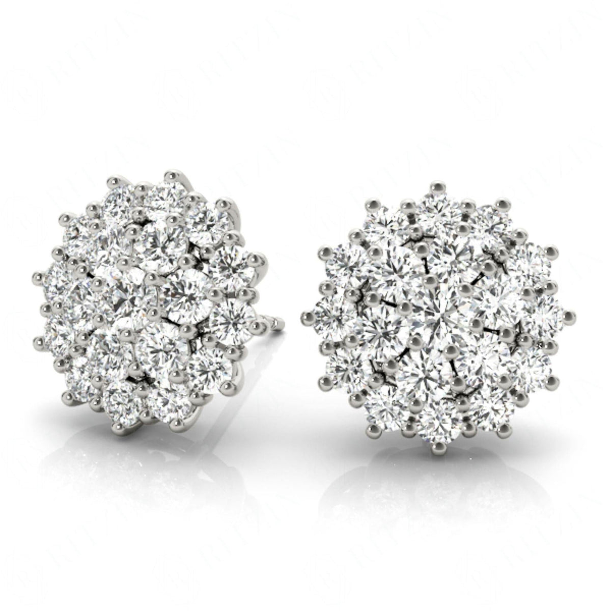 3.00MM Round Cut Halo Style Floral Cluster Earrings For_Women.