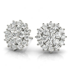 3.00MM Round Cut Halo Style Floral Cluster Earrings For_Women.
