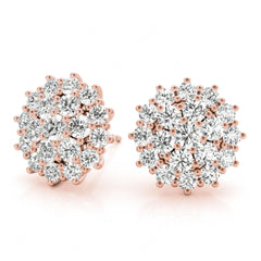 3.00MM Round Cut Halo Style Floral Cluster Earrings For_Women.