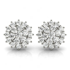 3.00MM Round Cut Halo Style Floral Cluster Earrings For_Women.