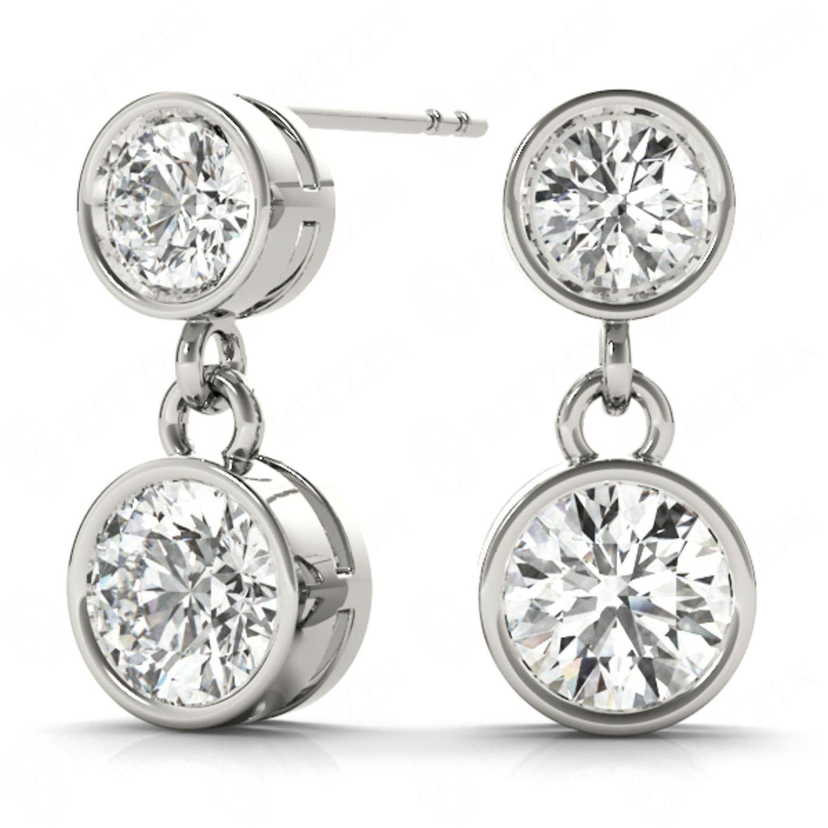 5 MM Round Cut Drop Dangle Style Bezel Setting Earrings