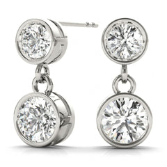 5 MM Round Cut Drop Dangle Style Bezel Setting Earrings