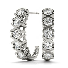 3.0mm_Round Cut XO Pattern J - Hoop Earrings For Women