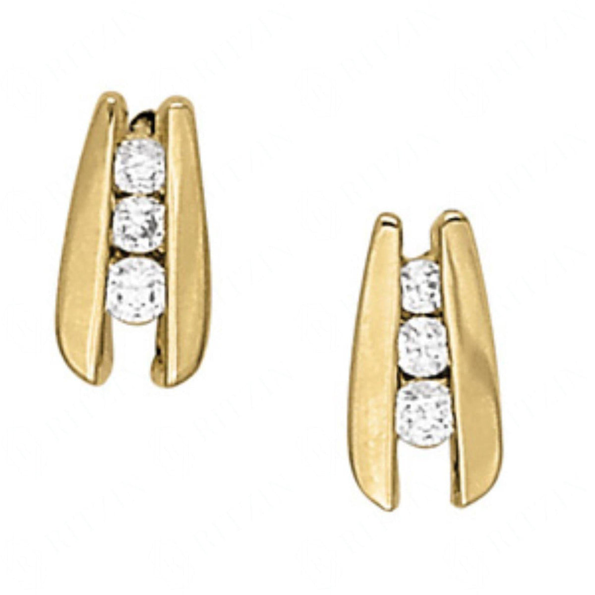 3 MM Round Cut 3 Stone Style Yellow Gold Earrings For Women