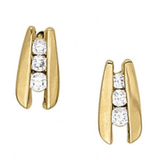 3 MM Round Cut 3 Stone Style Yellow Gold Earrings For Women