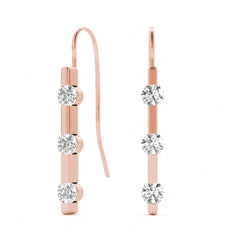 2.50MM Round Cut 3 Stone Style Pressure Setting Dangle Earrings For_Women