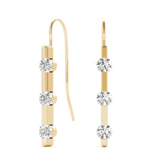 2.50MM Round Cut 3 Stone Style Pressure Setting Dangle Earrings For_Women